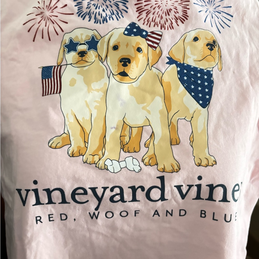 Vineyard Vines 4th of July Pink Pocket Tee with Labradors